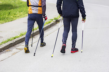 Image showing Two men nordic walking