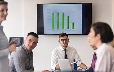 Image showing young business people group on team meeting at modern office