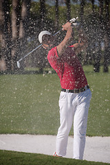 Image showing golfer hitting a sand bunker shot