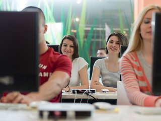 Image showing technology students group in computer lab school  classroom