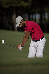 Image showing golfer hitting a sand bunker shot