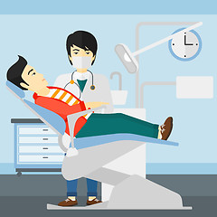 Image showing Dentist and man in dentist chair.