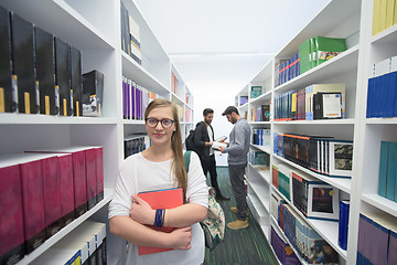 Image showing students group  in school  library