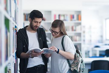 Image showing students couple  in school  library