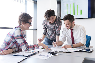 Image showing young business people group on meeting at modern office