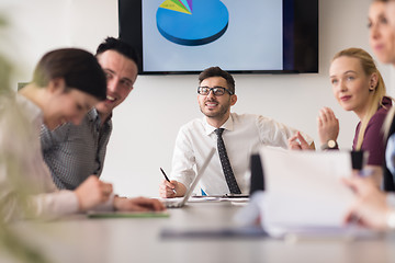 Image showing young business people group on team meeting at modern office