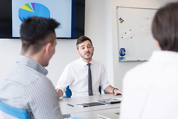 Image showing young business people group on team meeting at modern office