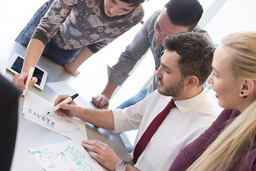 Image showing young business people group on meeting at modern office