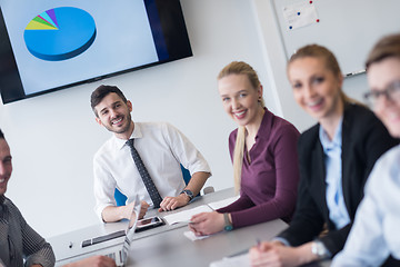 Image showing young business people group on team meeting at modern office