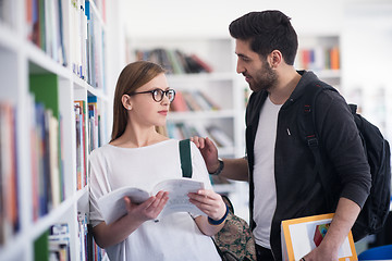 Image showing students couple  in school  library