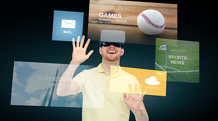 Image showing happy man in virtual reality headset or 3d glasses