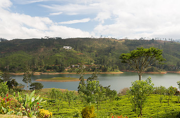 Image showing view to lake or river from land hills on Sri Lanka