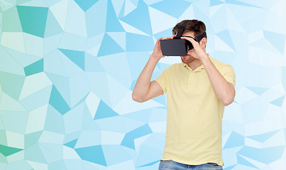 Image showing happy man in virtual reality headset or 3d glasses