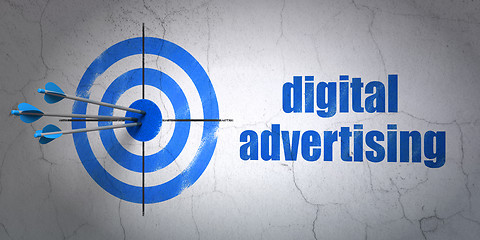 Image showing Advertising concept: target and Digital Advertising on wall background