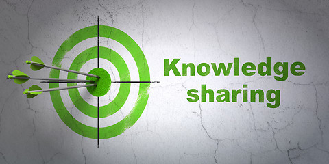 Image showing Learning concept: target and Knowledge Sharing on wall background