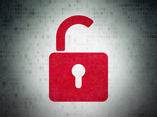 Image showing Security concept: Opened Padlock on Digital Paper background