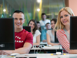 Image showing technology students group in computer lab school  classroom