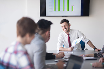 Image showing young business people group on meeting at office