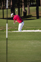 Image showing golfer hitting a sand bunker shot