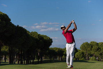 Image showing golf player hitting long shot