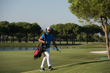 Image showing golfer  walking and carrying bag