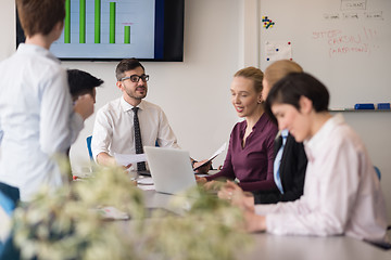 Image showing young business people group on team meeting at modern office