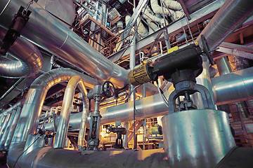Image showing Industrial zone, Steel pipelines, valves and pumps