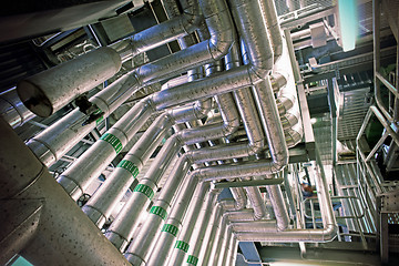 Image showing Industrial zone, Steel pipelines, valves and cables