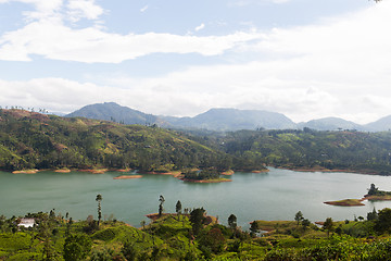 Image showing view to lake or river from land hills on Sri Lanka