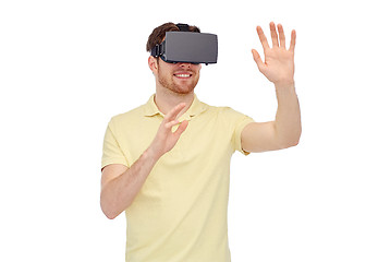 Image showing happy man in virtual reality headset or 3d glasses