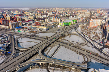 Image showing Aerial view on M.Torez street bridge. Tyumen