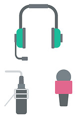 Image showing Headphones, classic microphone and studio microphone