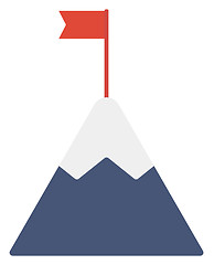 Image showing Mountain peak with red flag 