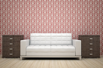 Image showing red wall and white sofa