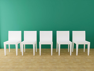 Image showing five white chairs