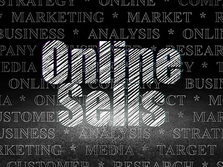 Image showing Advertising concept: Online Sells in grunge dark room