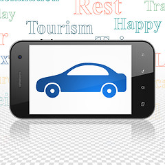 Image showing Travel concept: Smartphone with Car on display
