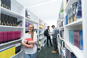 Image showing students group  in school  library