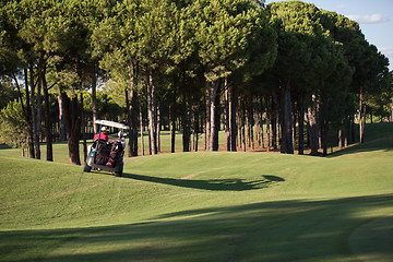 Image showing couple in buggy on golf course