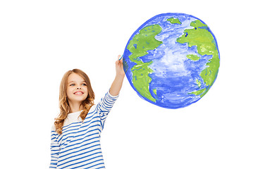 Image showing girl drawing planet earth in the air