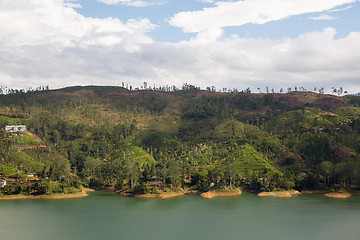 Image showing view to lake or river from land hills on Sri Lanka