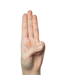 Image showing close up of hand showing three fingers