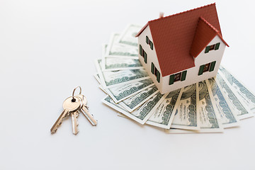 Image showing close up of home model, money and house keys