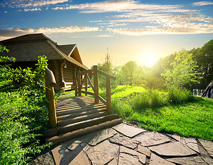 Image showing Sunny sunset and house