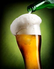 Image showing Pouring beer on green