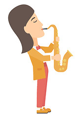Image showing Woman playing saxophone.