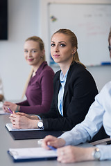 Image showing young business people group on team meeting at modern office