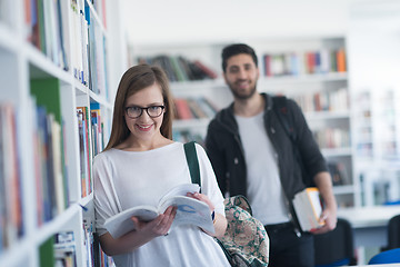 Image showing students couple  in school  library