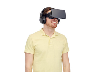 Image showing happy man in virtual reality headset or 3d glasses