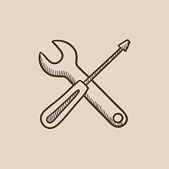 Image showing Screwdriver and wrench tools sketch icon.